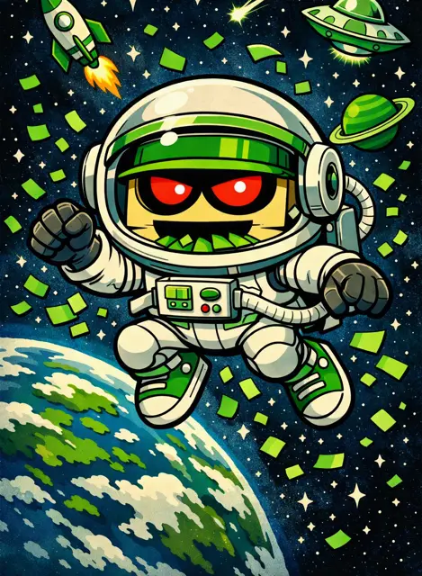 Astronaut Shreddy floating in space