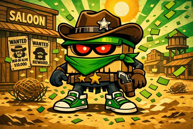 Shreddy as a cowboy sheriff in a western town