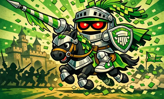 Shreddy as a knight on horseback
