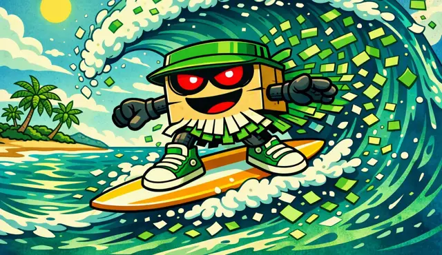 Shreddy surfing a giant wave