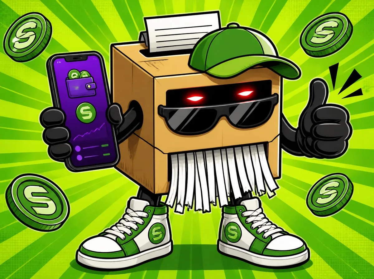 Shreddy holding a phone wallet